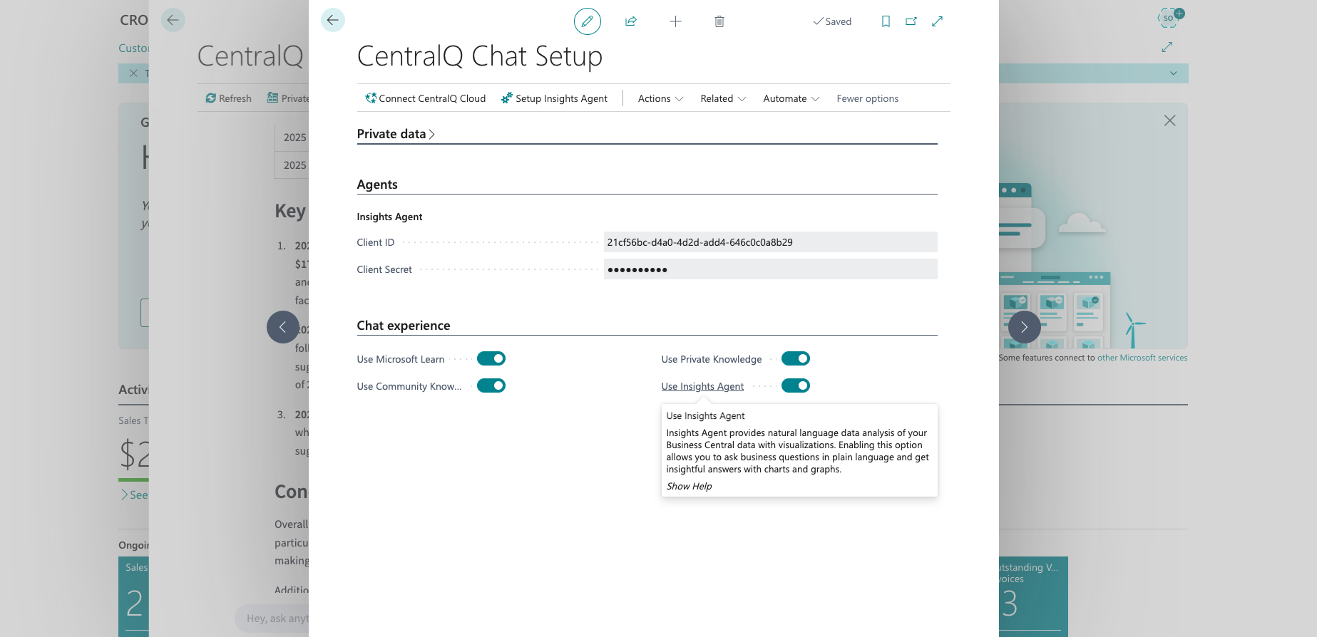 CentralQ Chat Setup - Use Insights Agent